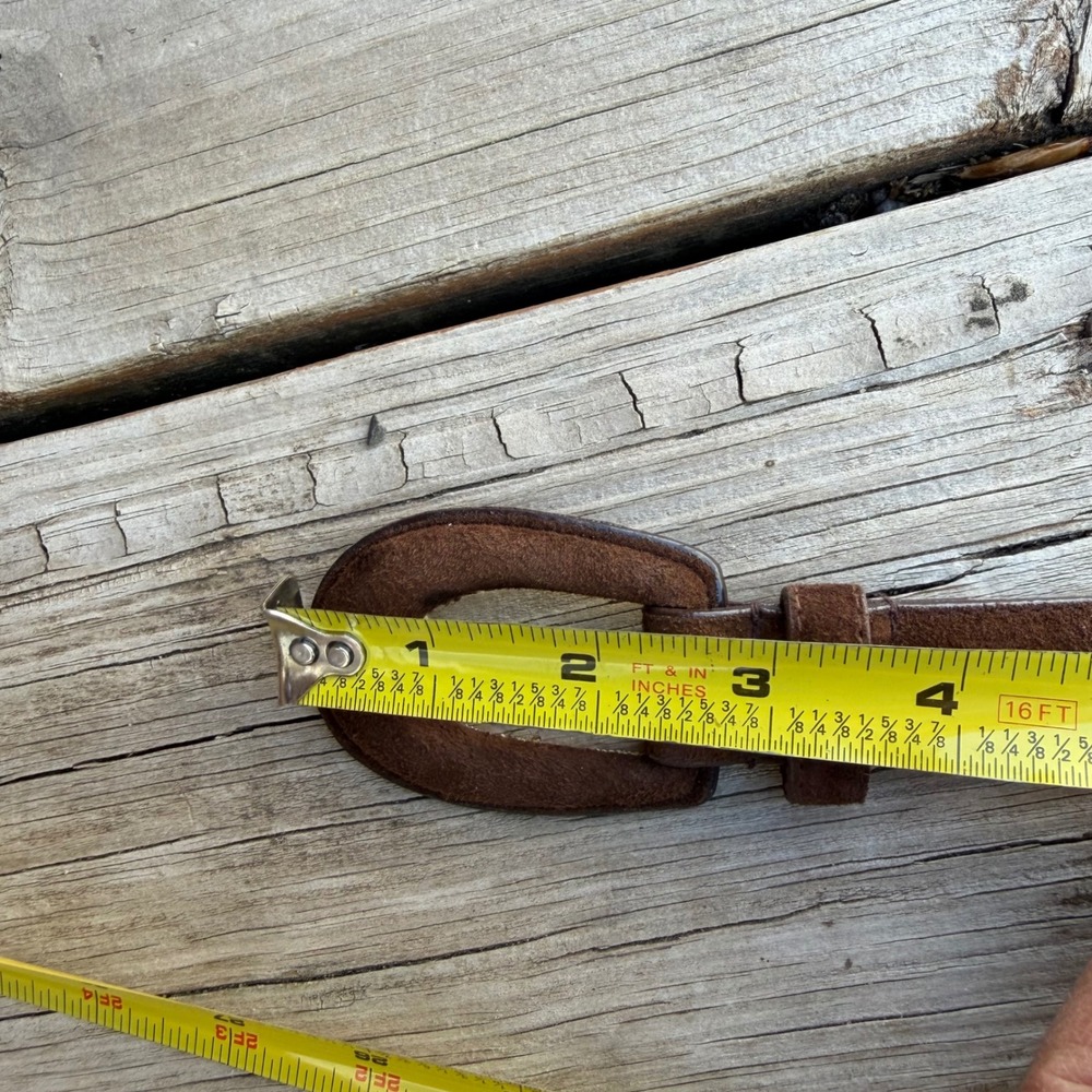 Pig Suede Leather Belt Womens Large Dark Brown Gold Buckle Classic Boho Western - Picture 6 of 15